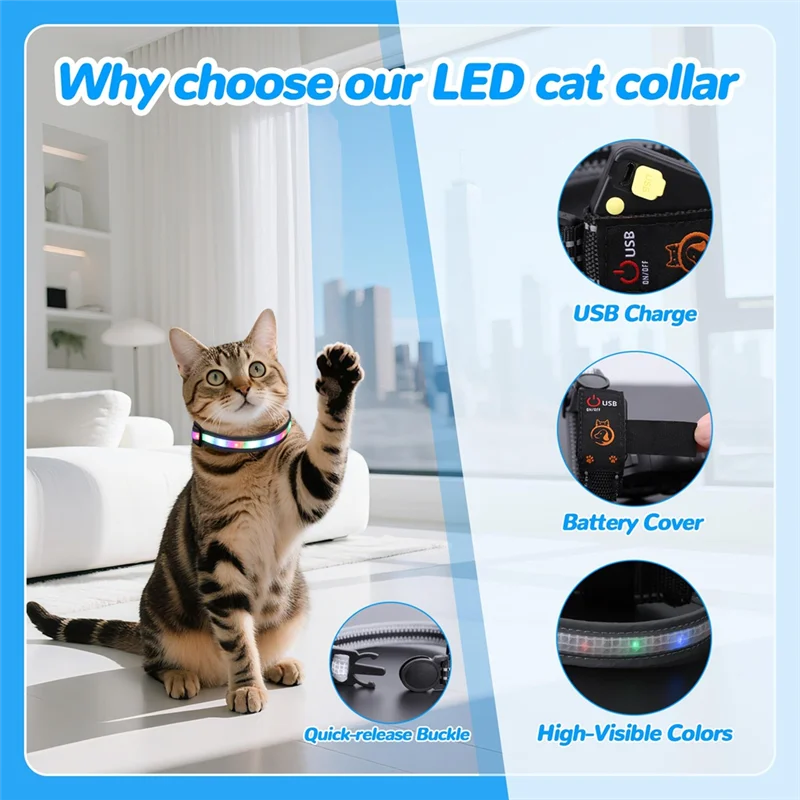 For Night Cat Collar, Rechargeable Waterproof LED Light For Cats, Remote Control Included, Dog Friendly Design - Image 2