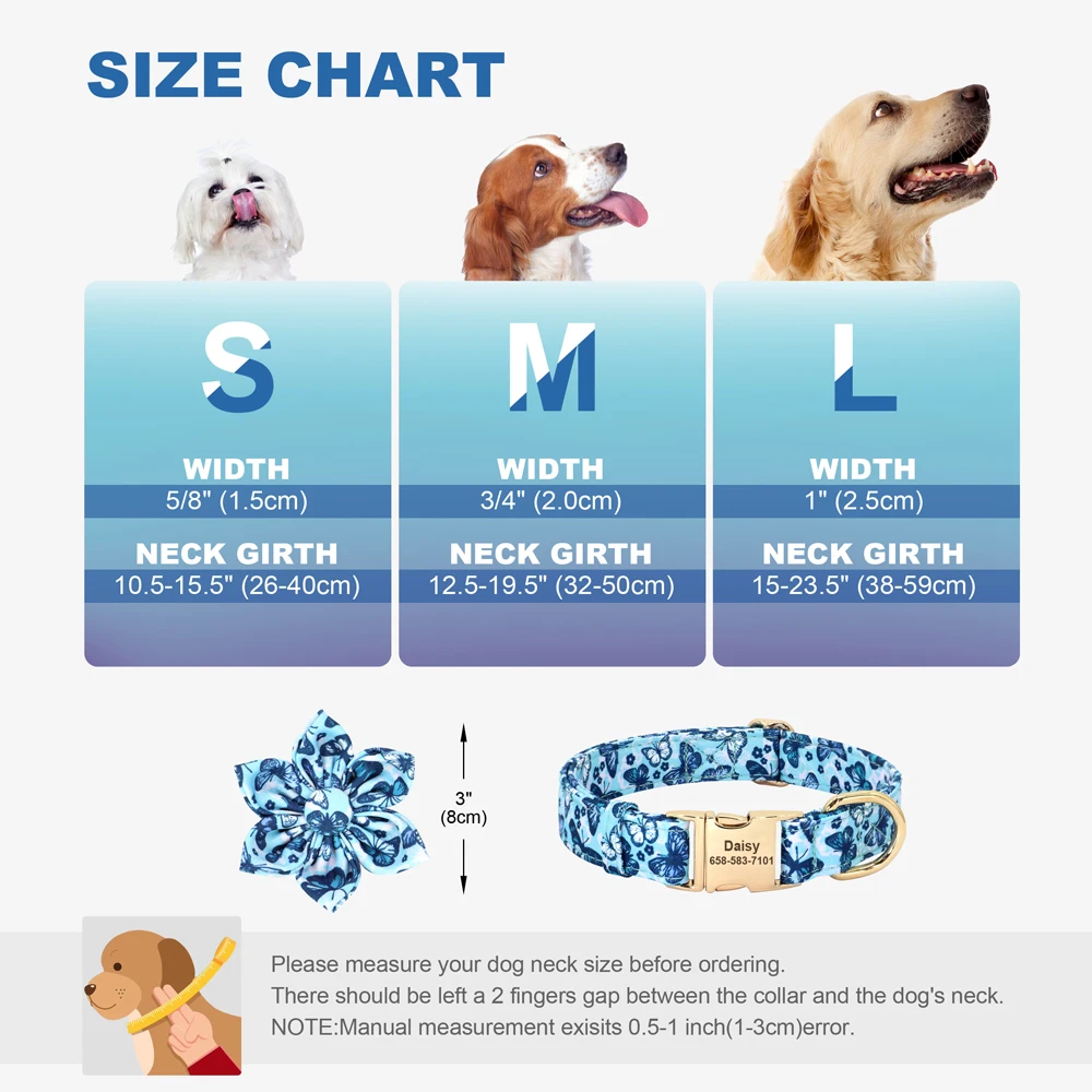 Personalized Dog Collar Nylon Flower Bowtie Pet ID Collars Customized Dogs Necklace Anti-lost For Spring Small Medium Large Dogs - Image 6