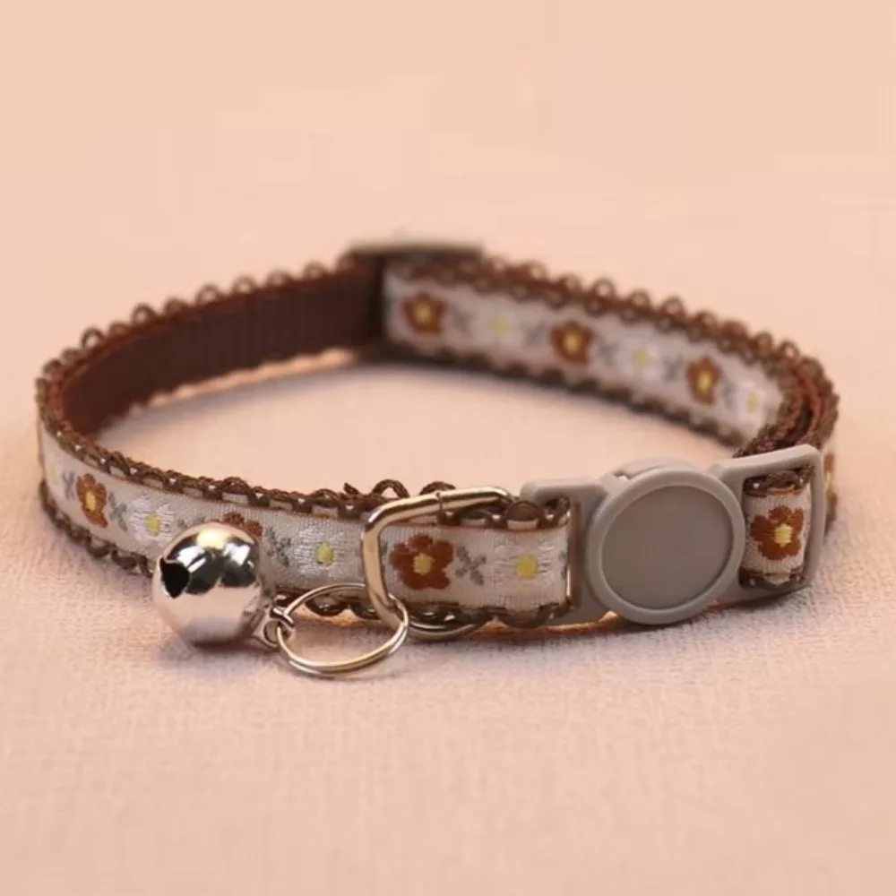 Fashion Floral Embroidered Cat Collars Adjustable Durable Pet Collars Cute Lace Collar With Bell Cat Supplies - Image 9