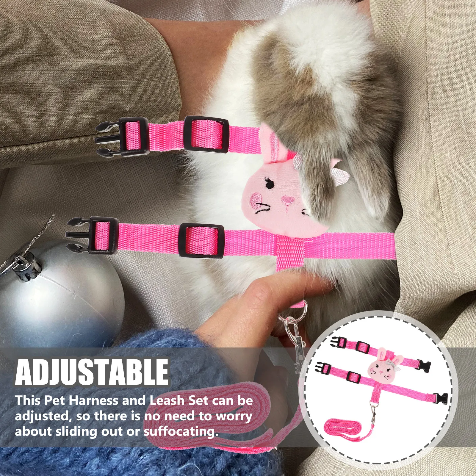 1Set Pet Harness and Leash Adjustable Bunny Harness Set Comfortable Small Pets Traction Rope Rabbit Leash Kit Outdoor Walking - Image 3