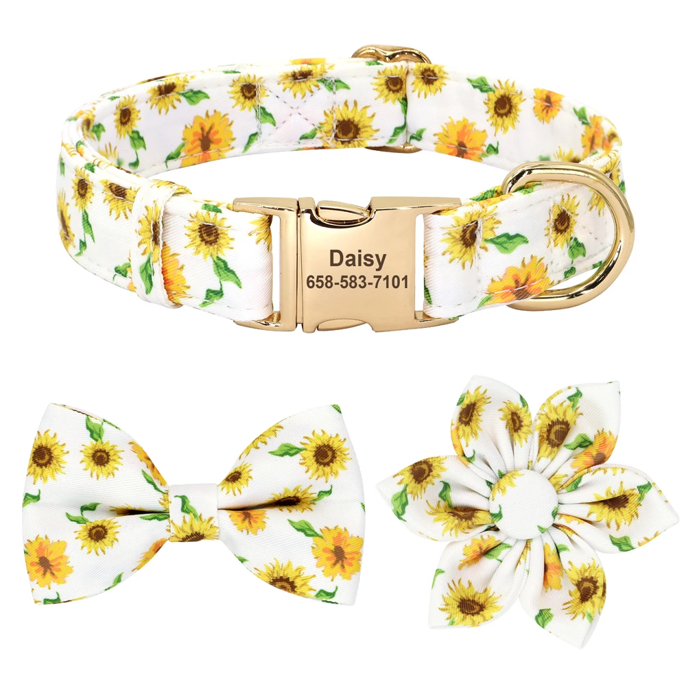 Personalized Dog Collar Nylon Flower Bowtie Pet ID Collars Customized Dogs Necklace Anti-lost For Spring Small Medium Large Dogs - Image 23