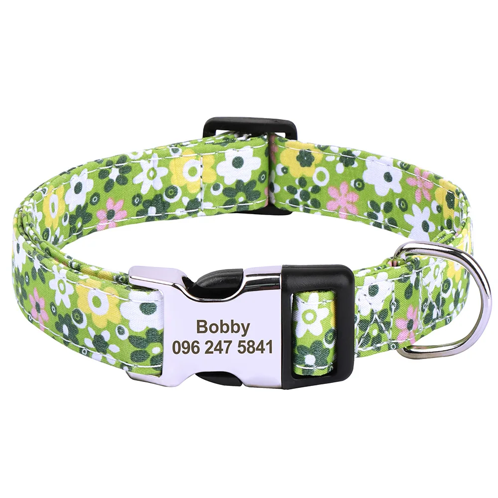 Printed Nylon Personalized Dog Collar Custom Dog Collar Floral Puppy Necklace Engraved Name for Small Medium Large Dogs Bulldog - Image 13