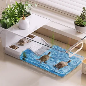 Turtle Tank Turtle Cage Clear Area Habitat with Basking Stage for Crayfish Crabs Gecko Amphibians Fishes Small Pets Enclosure