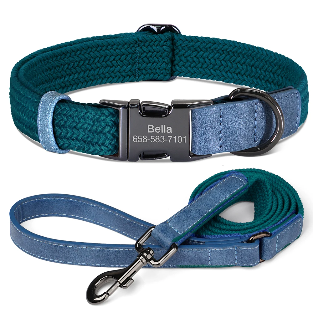 Retro Dog Collar Leash Set Custom Nylon Dog Collars With Walking Lead Rope Adjustable Pet Necklace for Small Large Dogs Durable - Image 12
