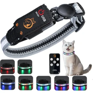 For Night Cat Collar, Rechargeable Waterproof LED Light For Cats, Remote Control Included, Dog Friendly Design