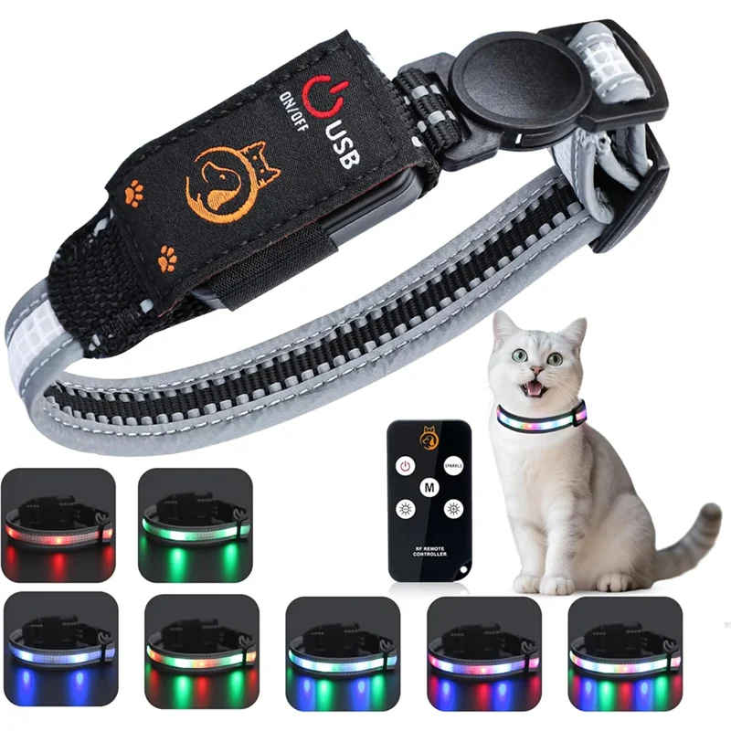For Night Cat Collar, Rechargeable Waterproof LED Light For Cats, Remote Control Included, Dog Friendly Design