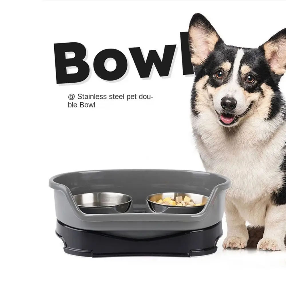 with Baffle Stainless Steel Dog Bowl Non-slip Removable Feeding Basin Water Bowl Eating and Drinking Water Detachable - Image 3