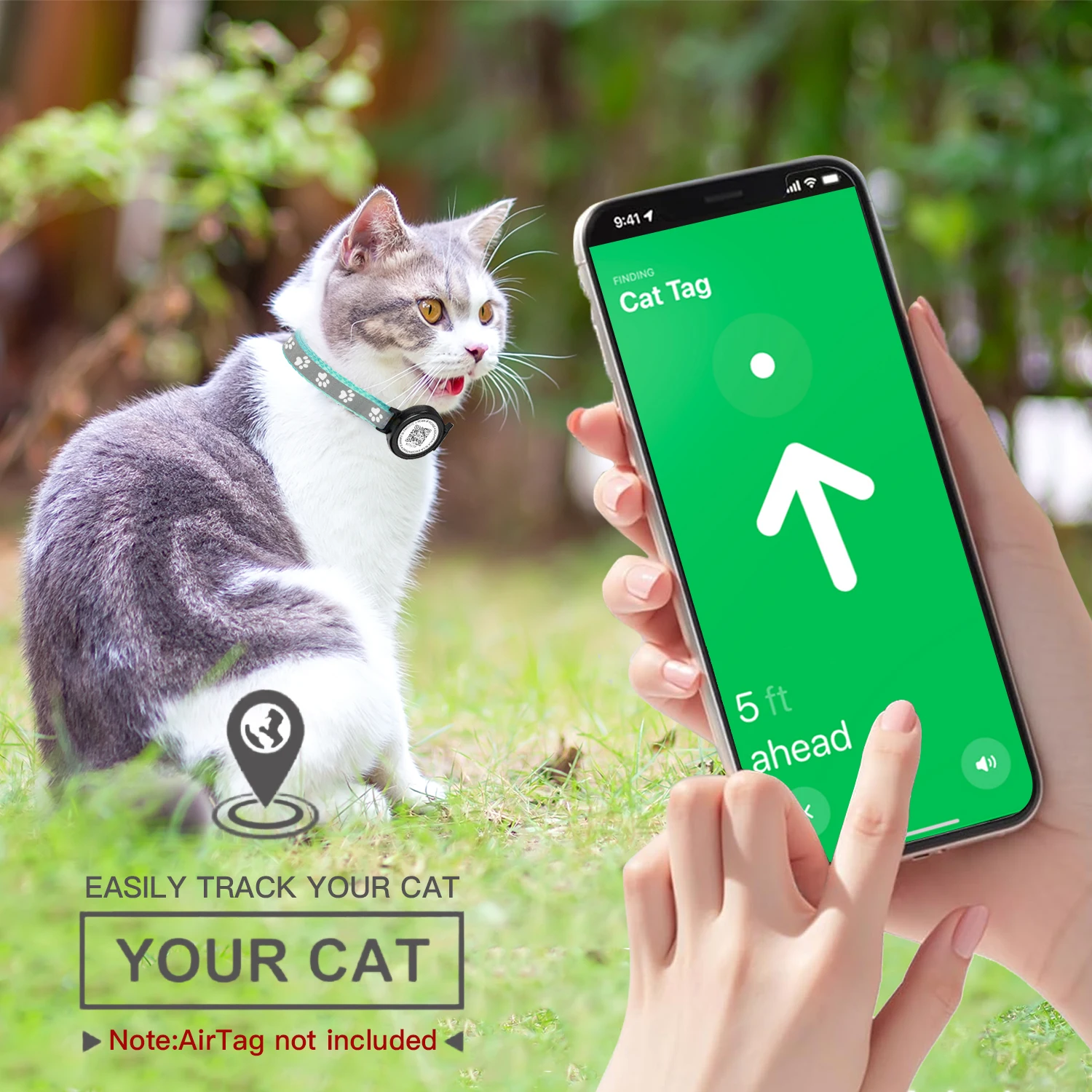 QR ID Tag + GPS Tracker holder + Cat collar Breakaway for apple airtag, Kitten Collar with Bell Fits Cats Gatos Puppy waterproof - Image 4