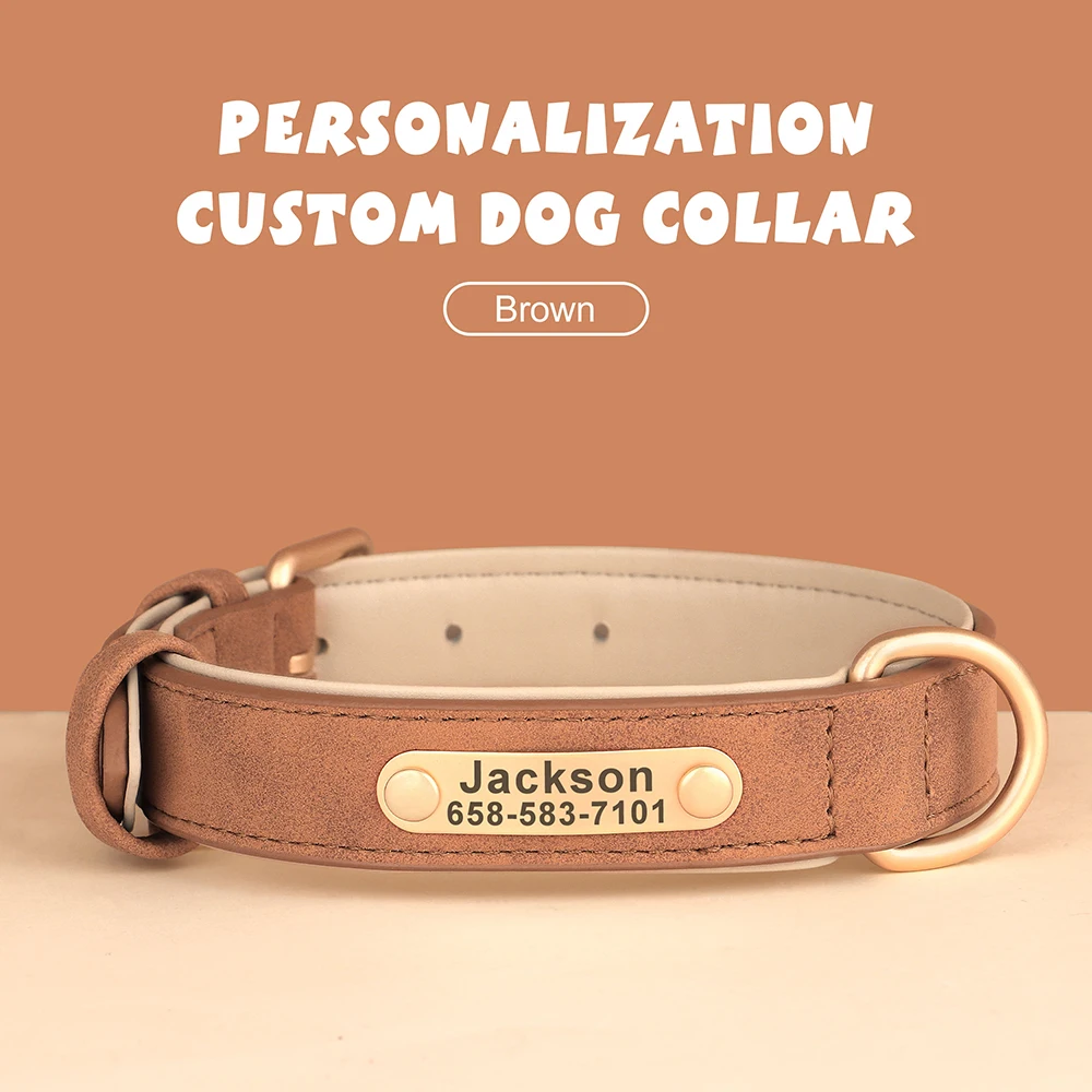Customized Dog Collar PU Leather Dogs Collars Personalized Pet ID Name Necklace Free Engraving for Small Medium Large Dogs Pug - Image 11