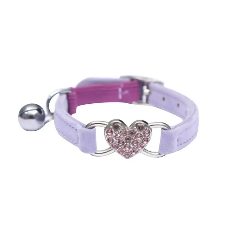 Safety Heart Bell Cat Collar Elastic Adjustable Adjustable Colored Diamonds Cat Collar Soft With Bell Dog Necklace Pet Supplies - Image 12