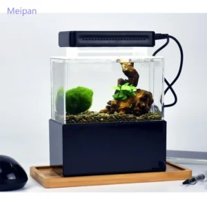 1.5L Mini Betta Fish Tank Aquarium Desktop Decorations Marine Aquaponic Fishes Bowl With Water Fliter USB Air Pump LED Light