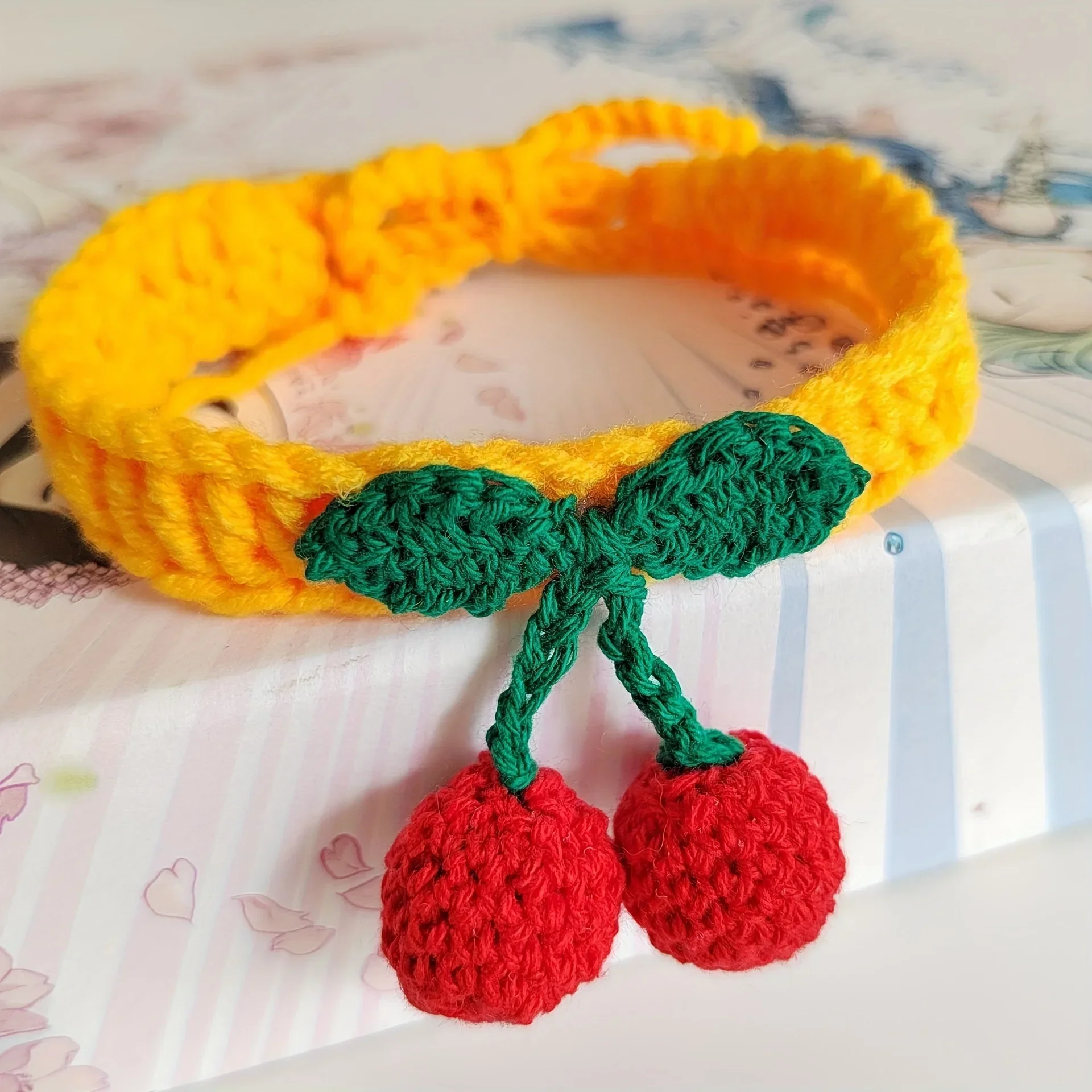 Pet Collar Handmade Knitted Cat Collar With Cherry Decor Cute Cat Necklace Cat Supplies ะพัะตะนะฝะธะบ ะดะปั ะบะพัะตะบ para gatos accesorios - Image 7