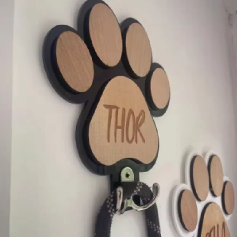 Custom Wooden Paw Print Dog Leash Hanger Wall Hook - Claw Design Coat & Collar Holder for Dog Lovers Unique Pet Gift - Image 3