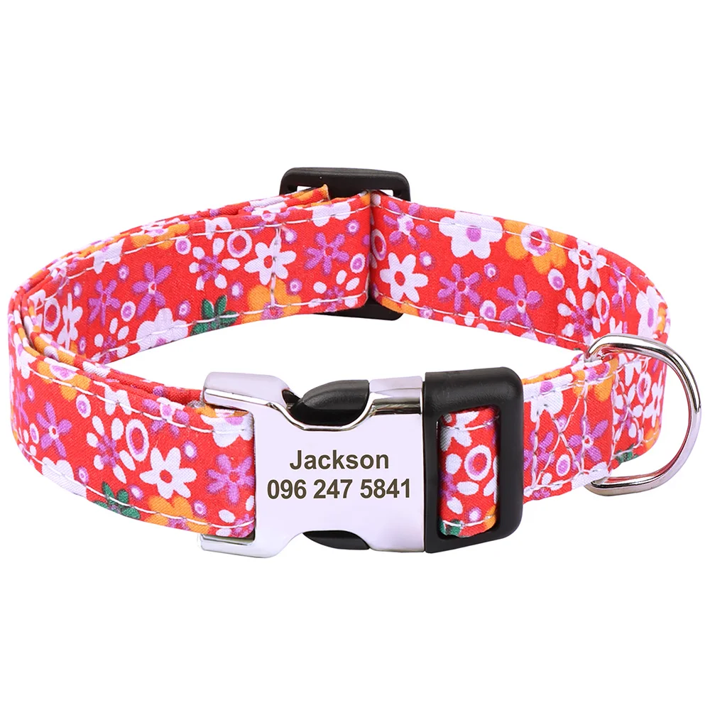 Printed Nylon Personalized Dog Collar Custom Dog Collar Floral Puppy Necklace Engraved Name for Small Medium Large Dogs Bulldog - Image 12