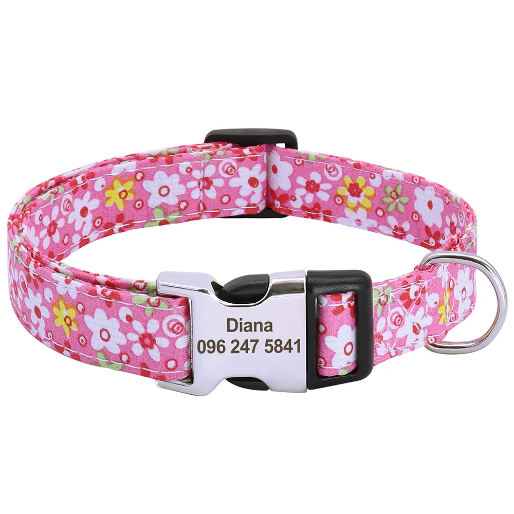 Printed Nylon Personalized Dog Collar Custom Dog Collar Floral Puppy Necklace Engraved Name for Small Medium Large Dogs Bulldog - Image 8