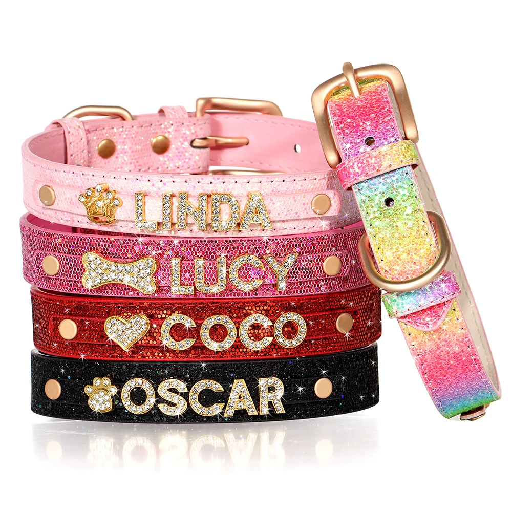 Bling Rhinestone Cat Collar Free Custom Puppy Cats Collars Personalized Kitten Name Charms Pet Crystal Necklace Cat Accessories - Image 2