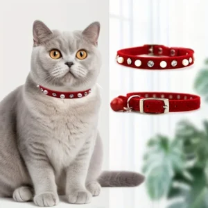 1pc Pet Cat Pearl Rhinestone Adjustable Collar with Cat Bell Cute Small Dog Necklace