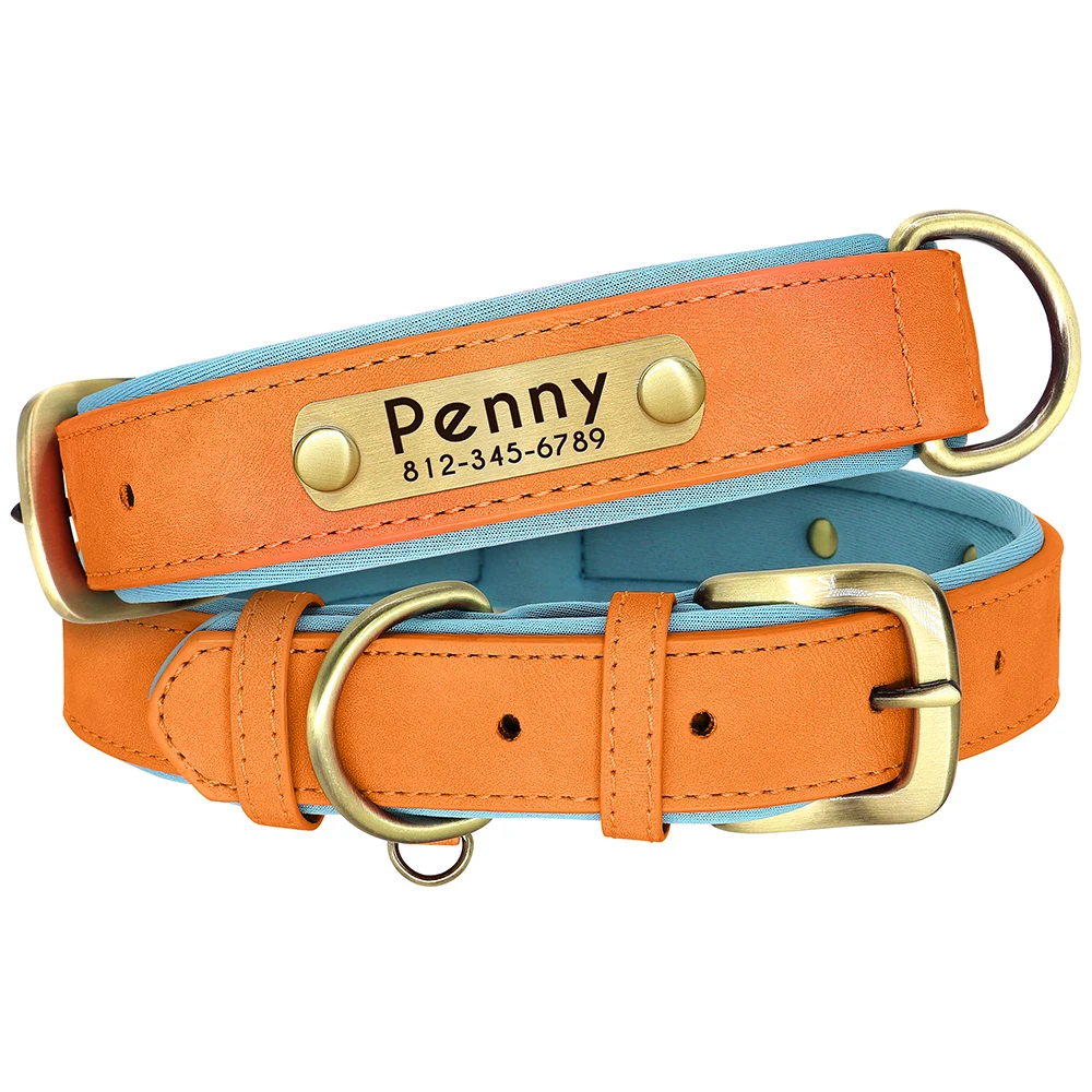 Personalized PU Leather Padded Dog Collar Customized ID Nameplate Pet Collar For Small Medium Dogs Durable Necklaces Accessories - Image 3
