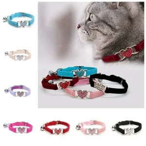 Safety Heart Bell Cat Collar Elastic Adjustable Adjustable Colored Diamonds Cat Collar Soft With Bell Dog Necklace Pet Supplies