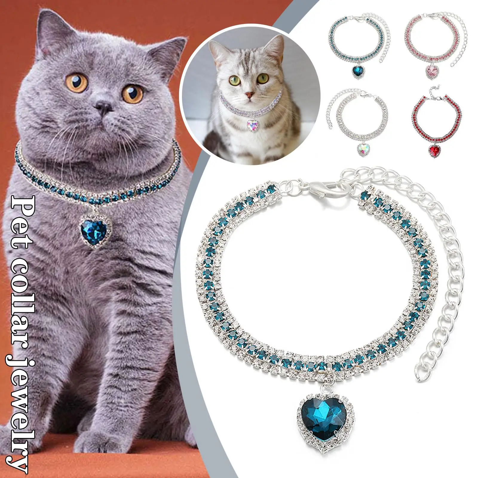 Luxury Diamond Pet Collar Cat Crystal Necklace Cute Love Pendant Dog Cat Puppies Bling Adjustable Rhinestone Pet Accessories