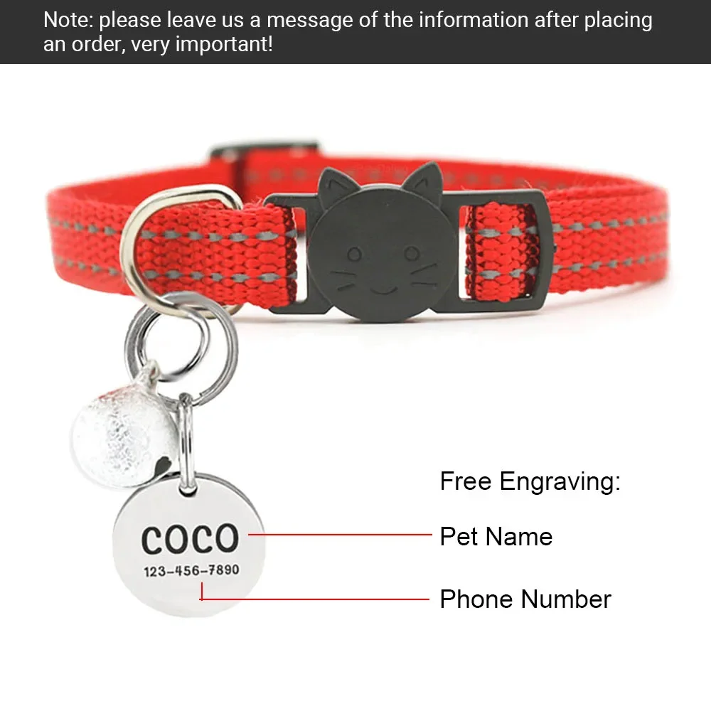 Personalized ID Tag Cat Collar Bell Engraving Safety Breakaway Small Dog Nylon Adjustable for Puppy Kitten Necklace Dropshipping - Image 2