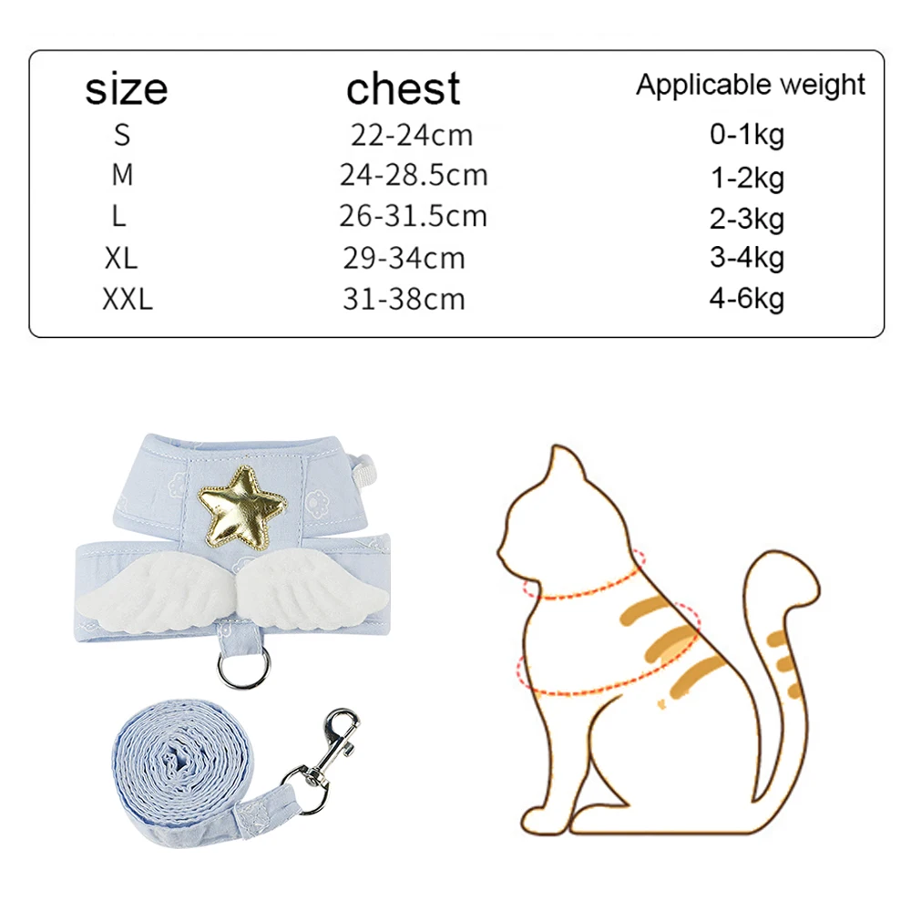 Angel Wing Cat Harness and Leash Set, Adjustable Kitten Vest Harness for Walking, Escape-Proof Soft Mesh Breathable also Puppy - Image 5