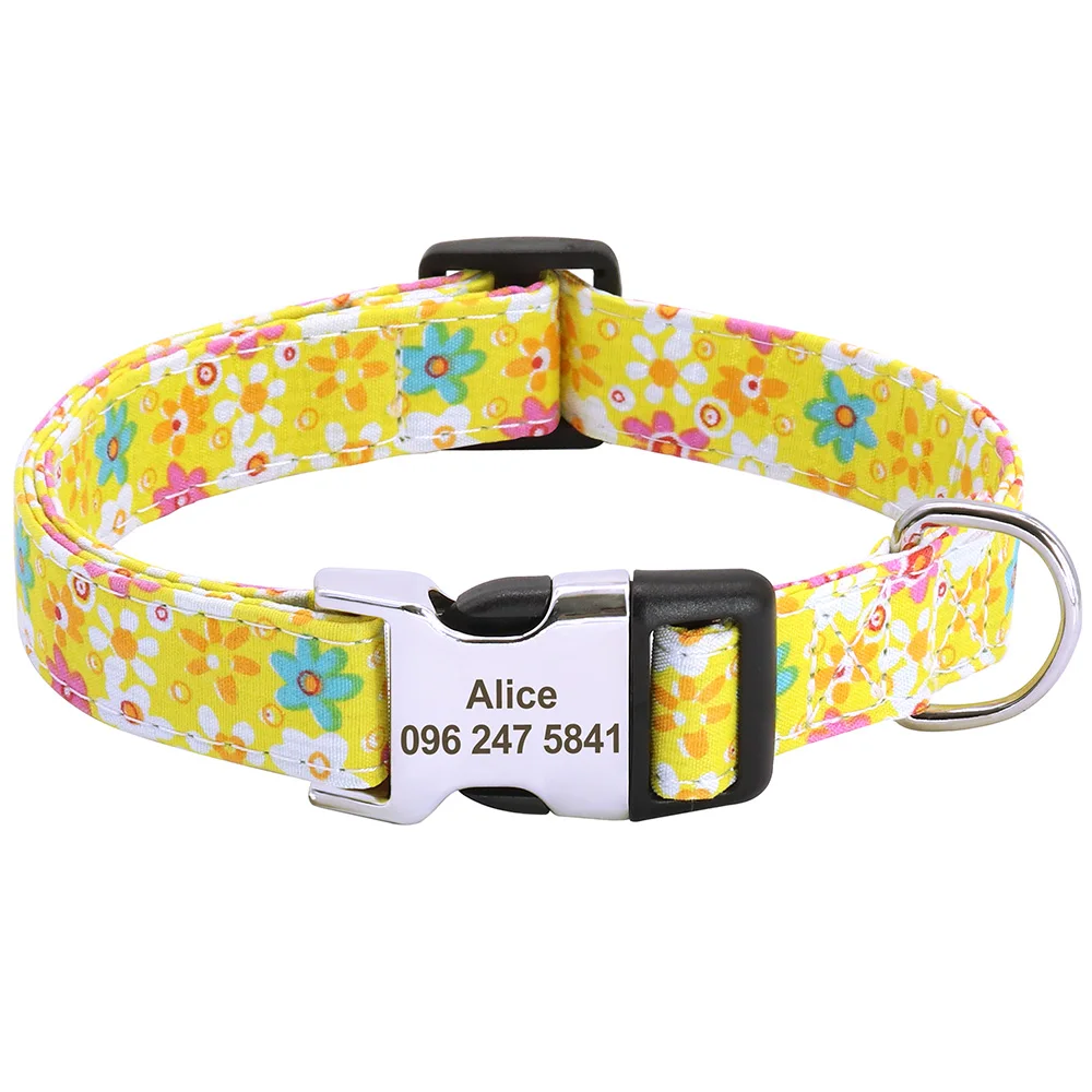 Printed Nylon Personalized Dog Collar Custom Dog Collar Floral Puppy Necklace Engraved Name for Small Medium Large Dogs Bulldog - Image 9