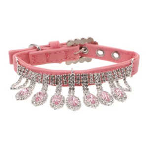 Sparkly Pink Rhinestone Adjustable Cat Collar with Pendant Leash Ring Decorative Dog Necklace for Kittens Puppies Pet Fashion