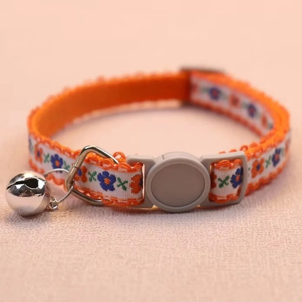 Fashion Floral Embroidered Cat Collars Adjustable Durable Pet Collars Cute Lace Collar With Bell Cat Supplies - Image 14