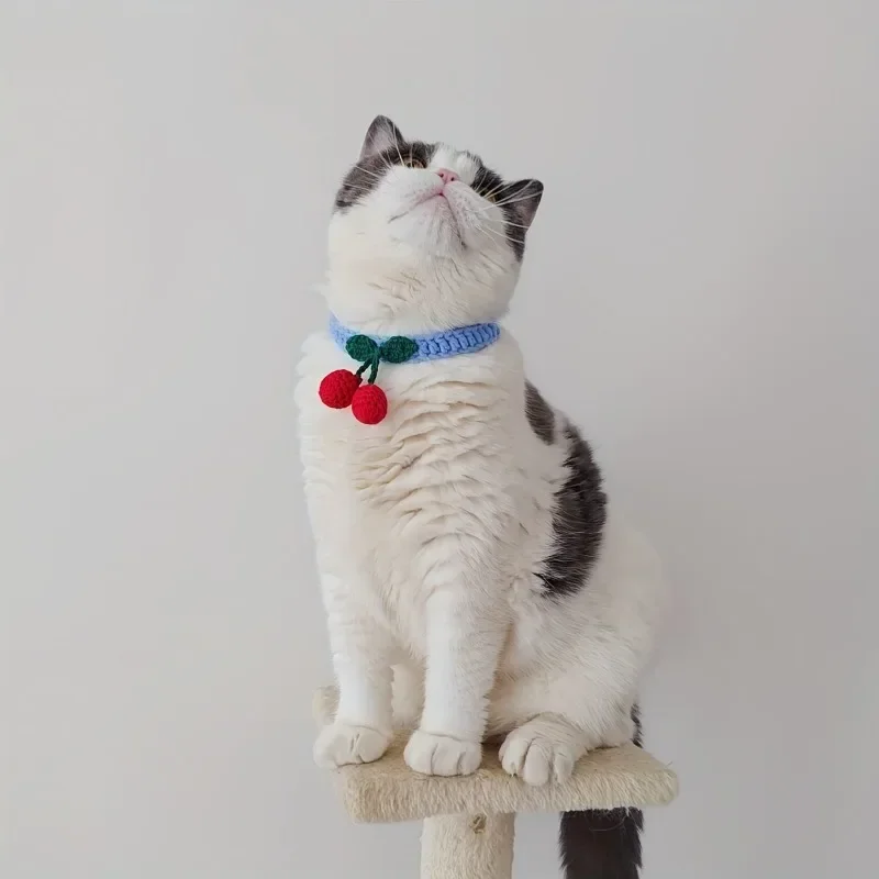 Pet Collar Handmade Knitted Cat Collar With Cherry Decor Cute Cat Necklace Cat Supplies ะพัะตะนะฝะธะบ ะดะปั ะบะพัะตะบ para gatos accesorios - Image 3
