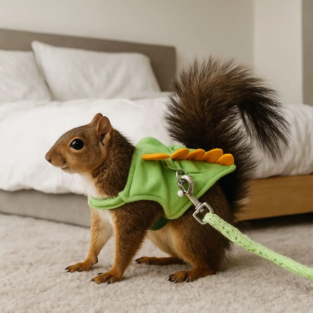 Cute Cartoon Ferret Vest Harness Adjustable Dragon Design Hamster Chest Strap with Bell Flannel Ferret Traction Rope Training - Image 5