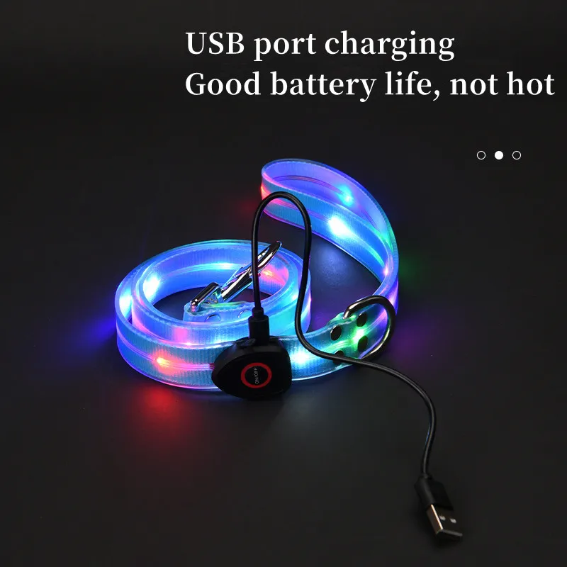 Pet light-up collar leash LED flashing collar USB charging dog walking pulling belt adjustable dog collar fashion pet supplies - Image 3