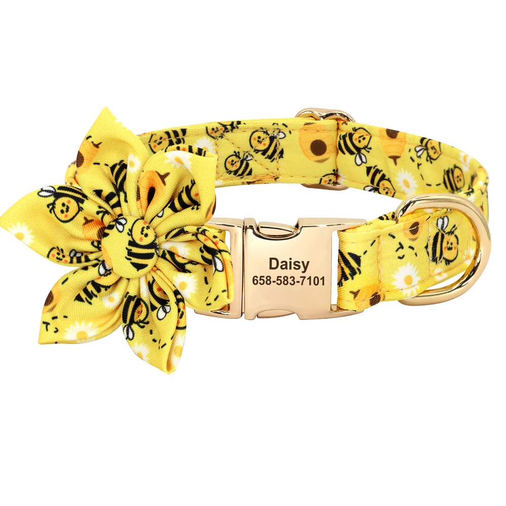 Personalized Dog Collar Nylon Flower Bowtie Pet ID Collars Customized Dogs Necklace Anti-lost For Spring Small Medium Large Dogs - Image 17