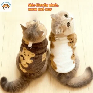 Cat and dog clothes, warm and velvet, tractable bear vest, small and medium-sized pets, autumn and winter clothes, pet supplies