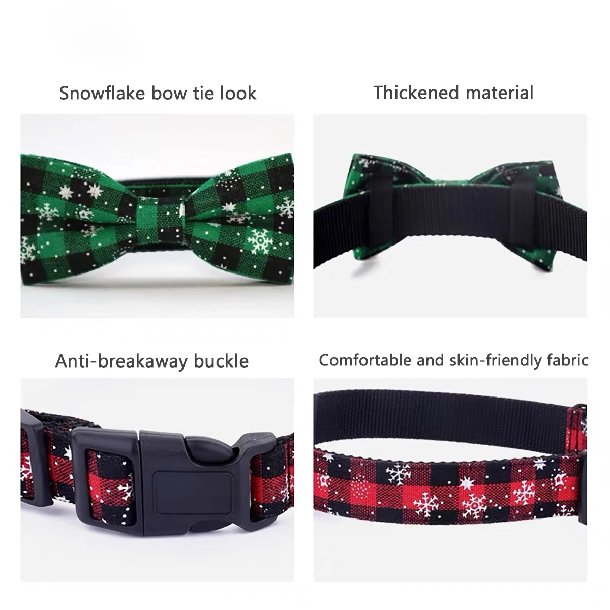 Dog Collar with Bow tie,Christmas Plaid Snowflake Dog Collar with Adjustable Buckle Suitable for Small Large Dogs Cats Pets - Image 3
