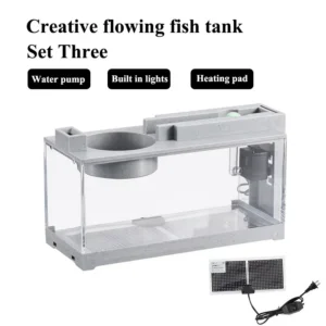 Mini Fish Tank Imitation Stone Creative Multifunctional Micro Landscape Fish Tank with USB Silent Filter Desk Home Ornaments