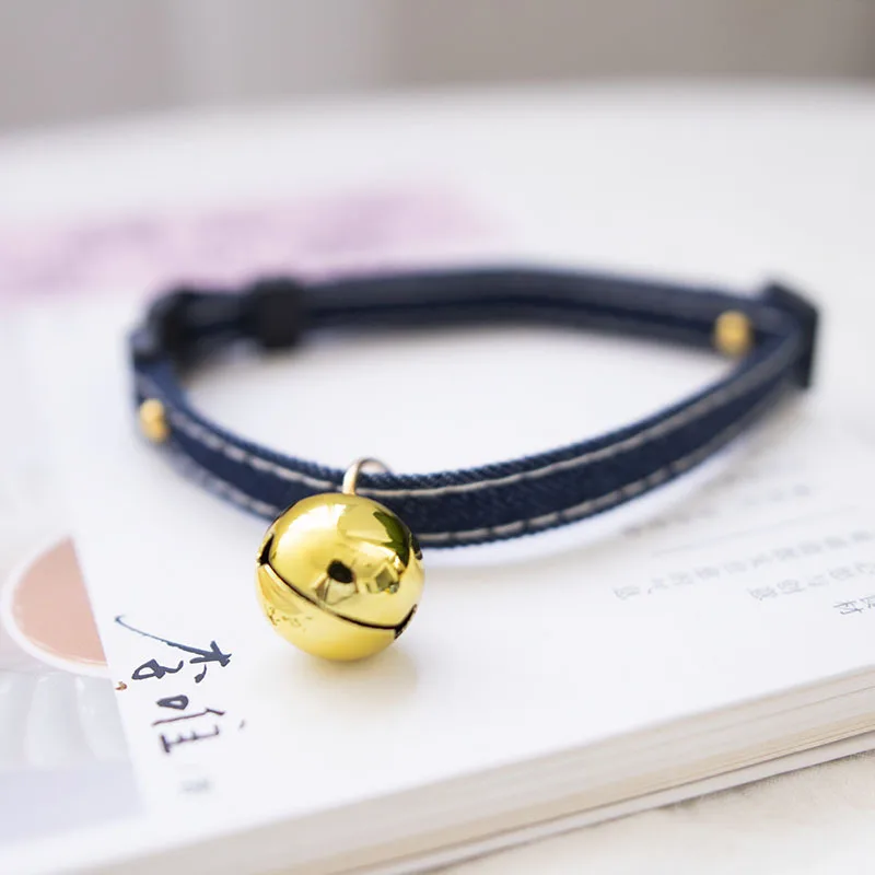 Denim Breakaway Cat Collars with Bell Cat Pendant Kitty Kitten Collars Blue Collar for Female Girl Cats Male Boy Cats Star Print - Image 2