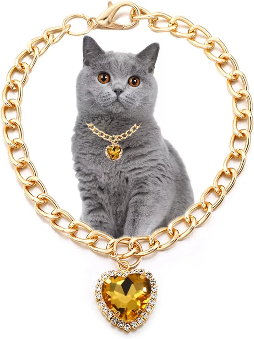 Luxury Dog Cat Necklace Jewelry with Heart Diamond Pendant Design Gold Chain Collar Pet Wedding Birthday Costume Accessories - Image 9