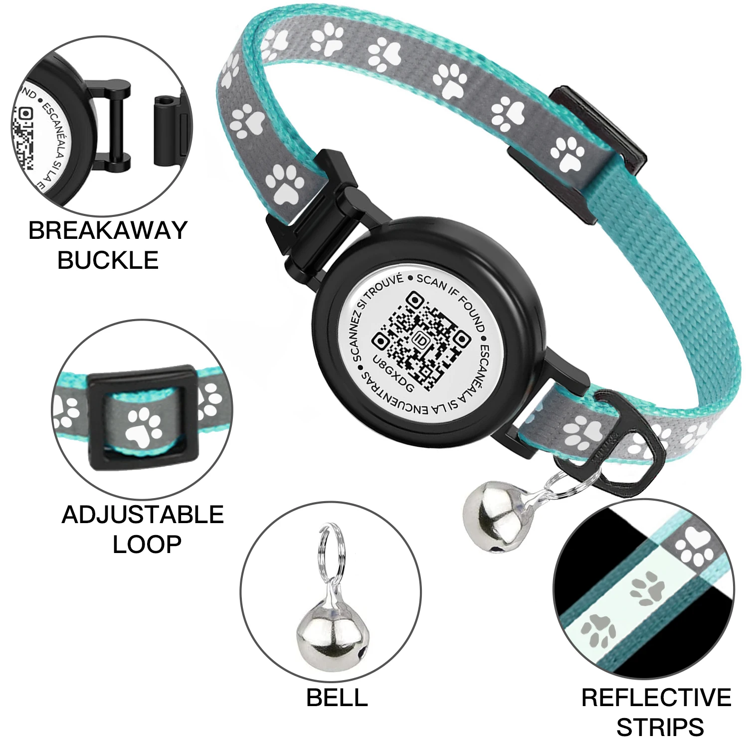 QR ID Tag + GPS Tracker holder + Cat collar Breakaway for apple airtag, Kitten Collar with Bell Fits Cats Gatos Puppy waterproof - Image 2