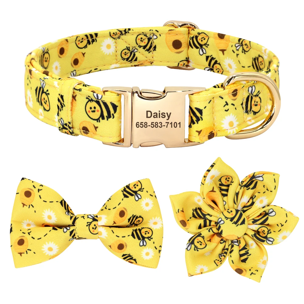 Personalized Dog Collar Nylon Flower Bowtie Pet ID Collars Customized Dogs Necklace Anti-lost For Spring Small Medium Large Dogs - Image 22