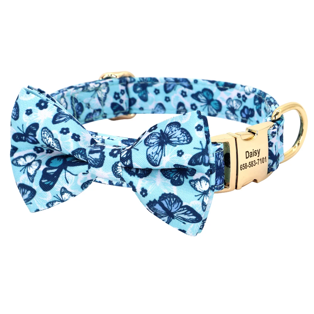 Personalized Dog Collar Nylon Flower Bowtie Pet ID Collars Customized Dogs Necklace Anti-lost For Spring Small Medium Large Dogs - Image 15