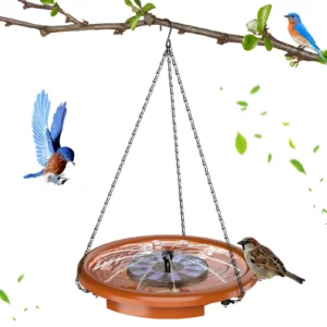 12 Inch Bird feeder Hanging Bird Bath with fountain Outdoor Bird Drinking Bird Tray with Hook and Chain for Garden Yard Patio