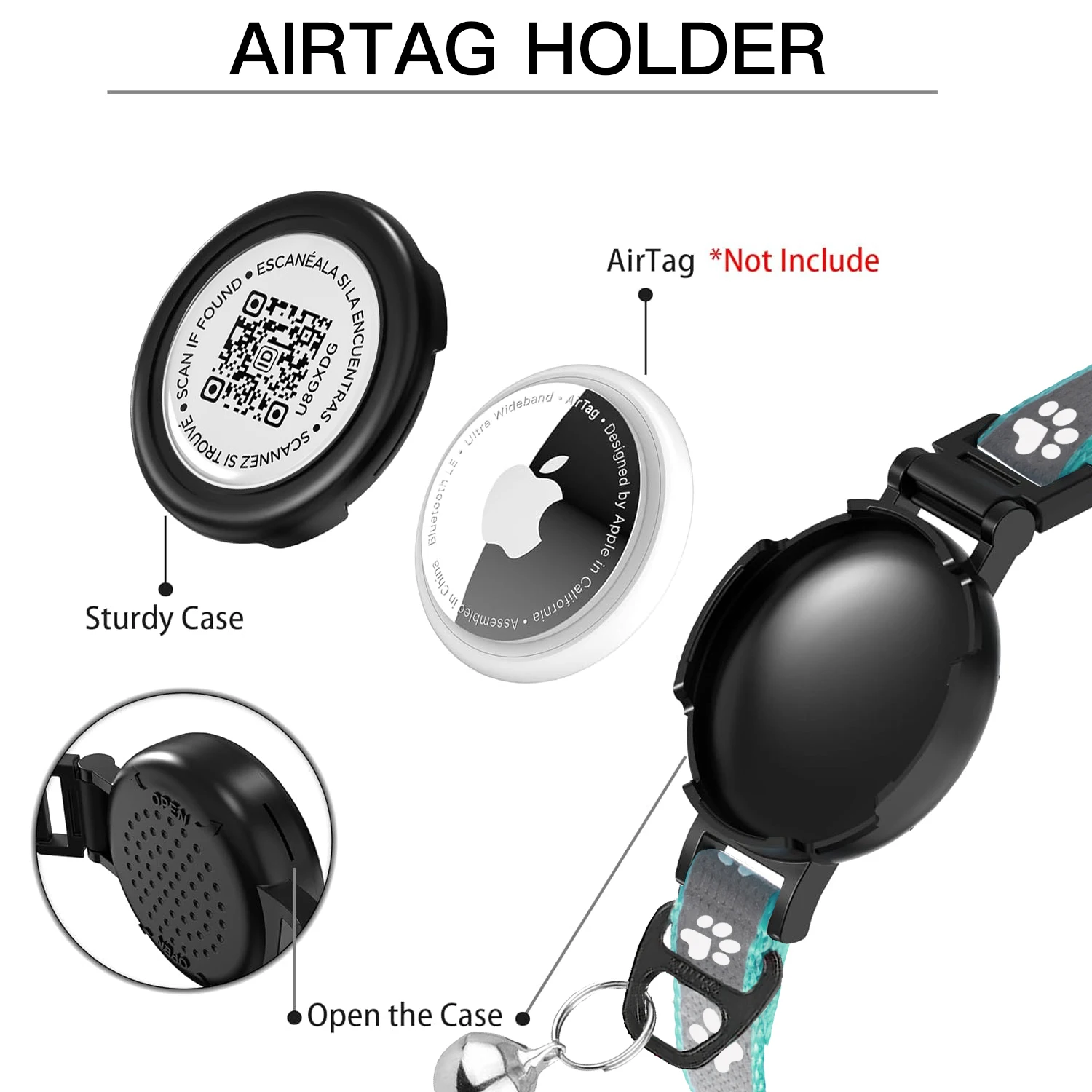 QR ID Tag + GPS Tracker holder + Cat collar Breakaway for apple airtag, Kitten Collar with Bell Fits Cats Gatos Puppy waterproof - Image 3