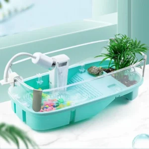 Transparent Plastic Turtle Tank – Indoor Reptile Habitat with Basking & Swimming Areas