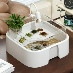 Large Capacity Transparent Turtle Tank Anti Escape Full View Turtle Aquarium Plastic with Sun Platform Turtle Resting Area