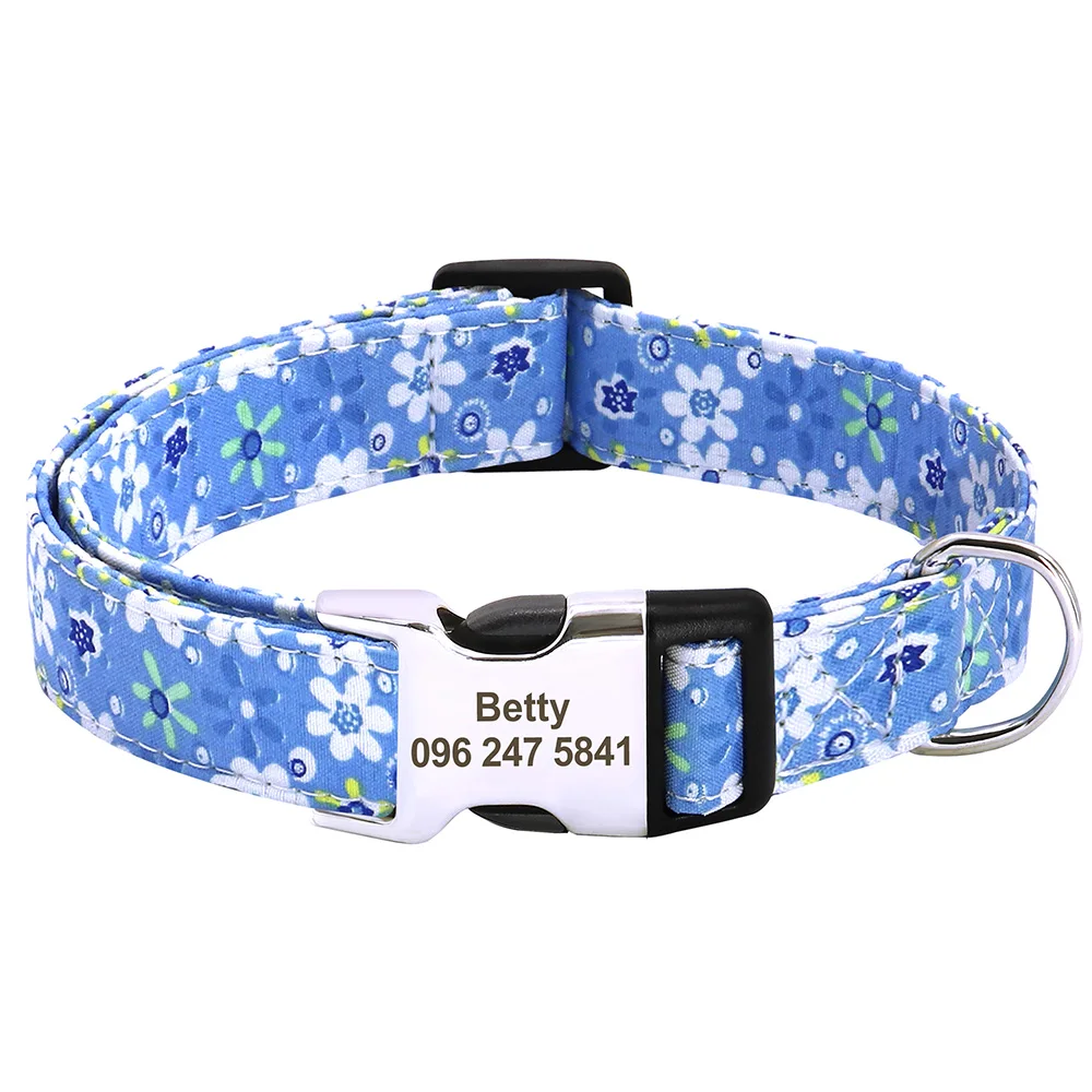 Printed Nylon Personalized Dog Collar Custom Dog Collar Floral Puppy Necklace Engraved Name for Small Medium Large Dogs Bulldog - Image 11