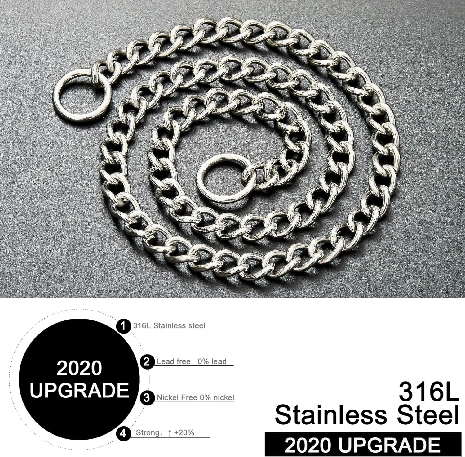 Durable Silver Dog Chain Collar Stainless Steel Choke Cuban Link Necklace Pet Training Collar for Small Medium Large Dogs Pitbul - Image 3