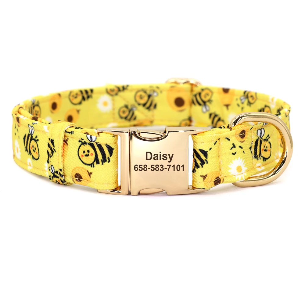 Personalized Dog Collar Nylon Flower Bowtie Pet ID Collars Customized Dogs Necklace Anti-lost For Spring Small Medium Large Dogs - Image 9