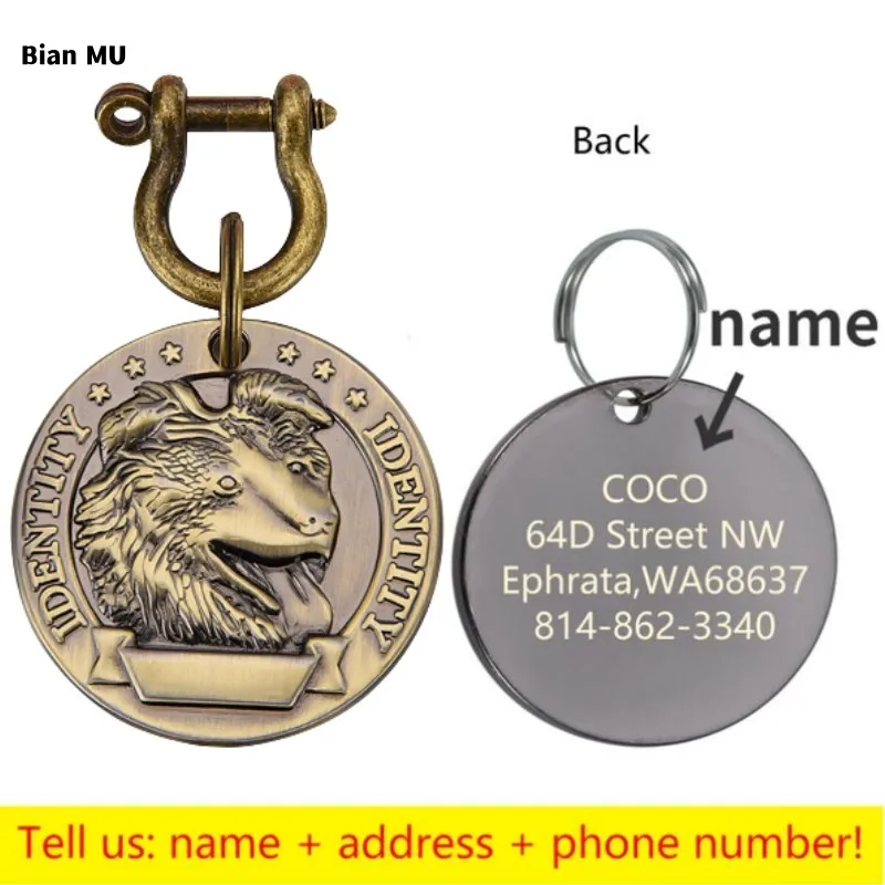 Customizable Engraved Pets ID Tag for Dog Cat Bronze Nameplate Tags Personalized Anti-lost Address Number Dogs Collar ID Pendant - Image 16
