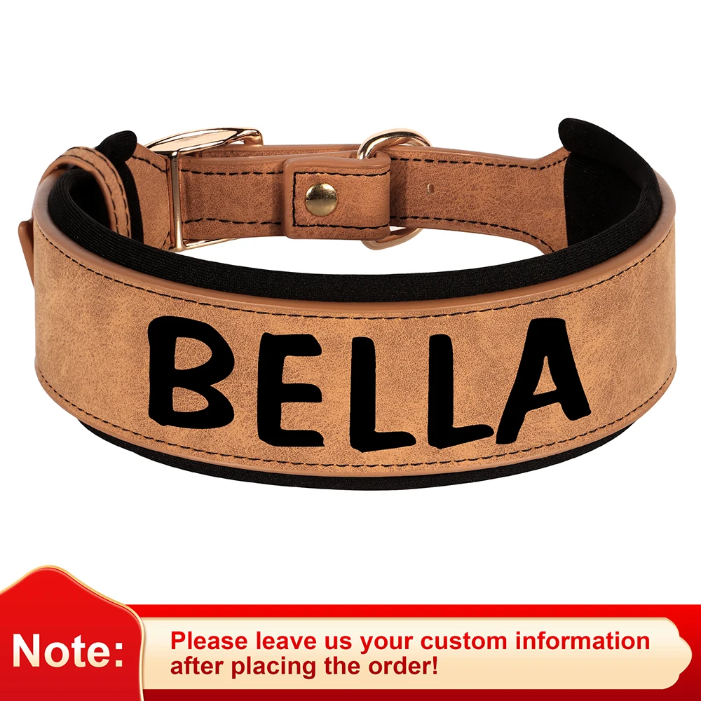 Custom Print Dog Collar Wide Leather Dogs Name Collars Large Soft Padded Pet Dog Collars For Medium Large Dogs Free Print Pink - Image 10